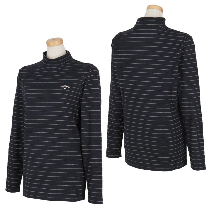 キャロウェイ レディース ラメボーダー柄 微起毛生地 保温 長袖 モックネックシャツ C24233206 ゴルフウェア [2024年秋冬モデル 50％OFF] 特価