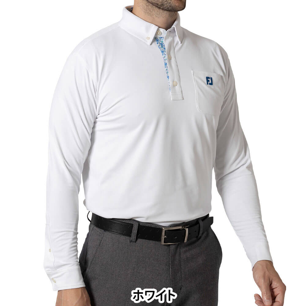 フットジョイ メンズ ソリッドポケット付 長袖 ボタンダウン ポロシャツ FJ-F24-S14 [2024年モデル] ゴルフウェア [秋冬モデル 50％OFF] 特価