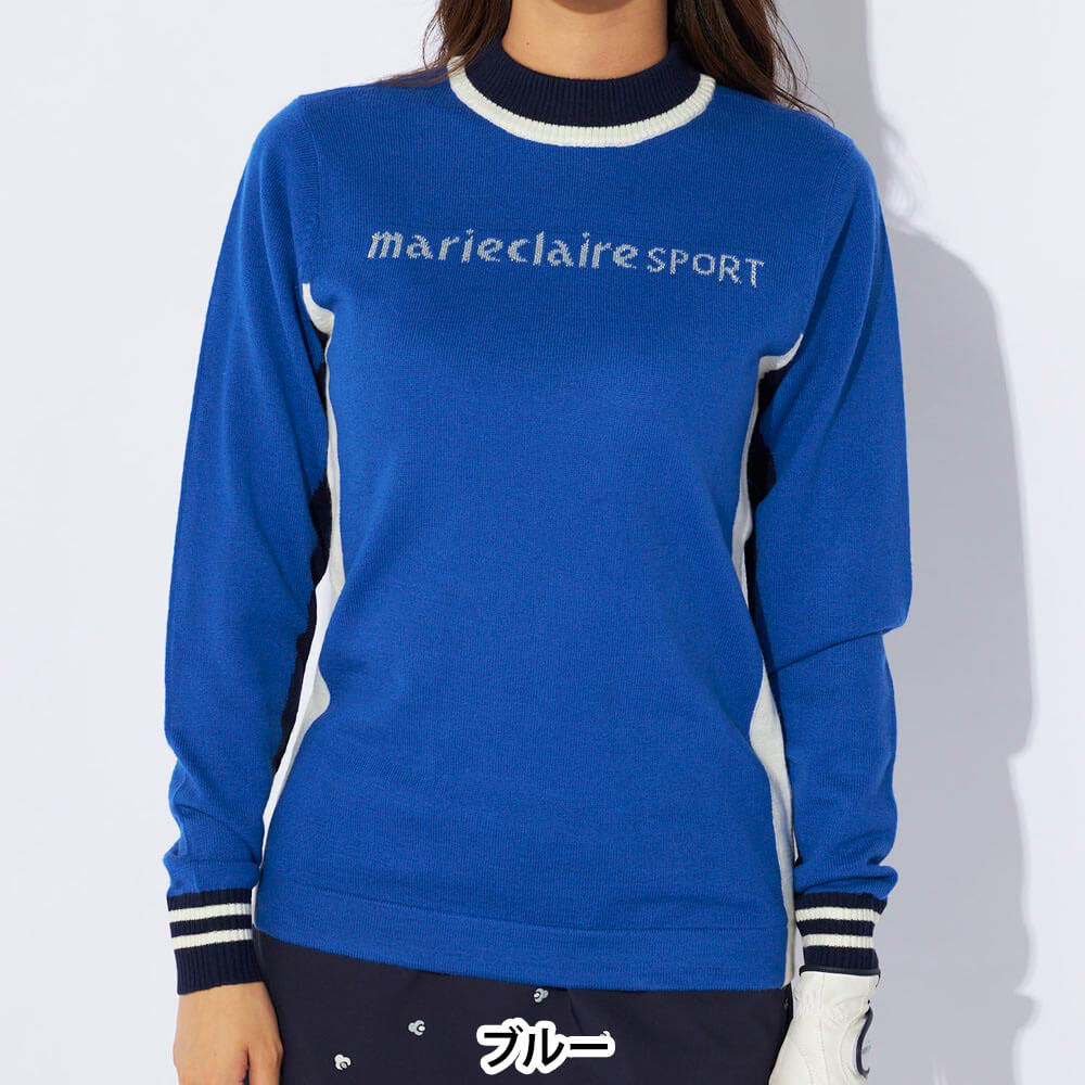 マリクレール レディース 配色切替 長袖 モックネック セーター 734-720 [2024年モデル] ゴルフウェア [秋冬モデル 50％OFF] 特価