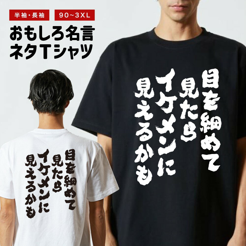 Long-Sleeved - おもしろTシャツ 半袖 長袖 メンズ レディース キッズ 日本語 文字 面白いTシャツ おもしろ Tシャツ プレゼント ギフト ネタTシャツ メッセージTシャツ パロディTシャツ ふざけTシャツ 名言 迷言 格言 漢字 グッズ 目を細めて見たらイケメンに見えるかも