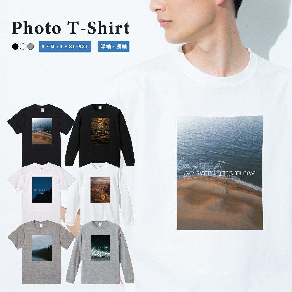 樂天商城 - 【ギフト対応】 Tシャツ メンズ 半袖 おしゃれ プリント 綿100% 5.6オンス ブラック ホワイト グレー 白Tシャツ 黒Tシャツ 推し カジュアル ファッション フォト 写真 GO WITH THE FLOW カラフル カラー