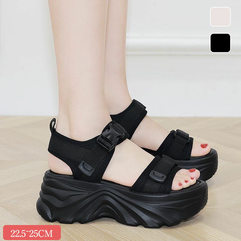 厚底 サンダル レディース サンダル スポサン 厚底 マジックテープ ストラップ スポーツサンダル 歩き..