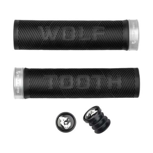 Wolf Tooth ウルフトゥース Lock-On Echo Grip - Black Grip with Raw Silver Collar エコー ロックオン グリップ ローシルバー 送料無料 一部地域は除く