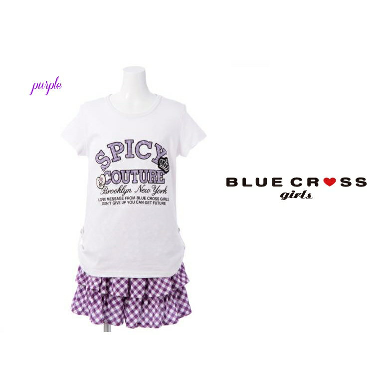  ブルークロスガールズ BLUE CROSS girlsワッペンつきプリントTシャツ＆チェック柄ティアードキュロットセット ブルークロス arisana