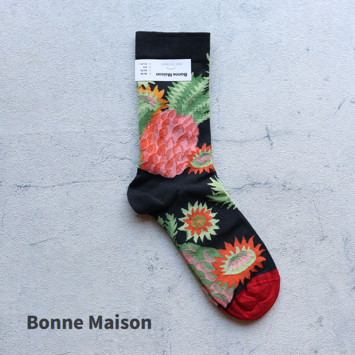 乐天商城 - [Bonne Maison] ボンヌメゾン クルーソックス 2026SS 靴下 フランス パリ レディース 36/38(22-24cm) EV201 Ananas ゆうパケット配送