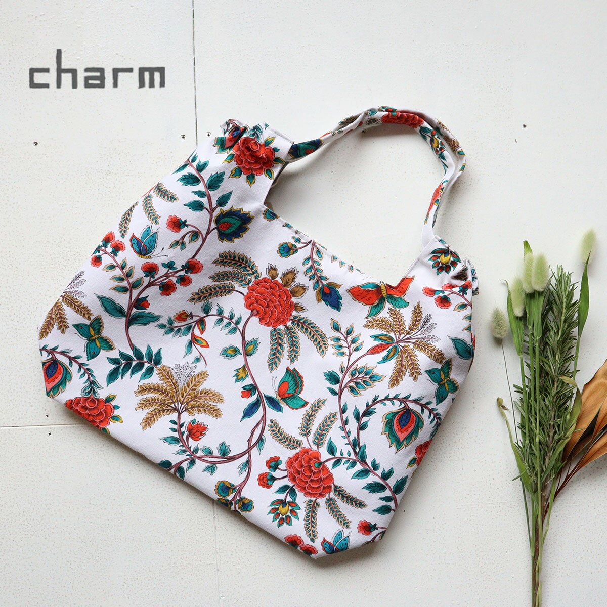 乐天商城 - シャーリングバッグ L charm(チャーム)ゴールデンライフ ペルシャ柄 蝶 植物 花柄