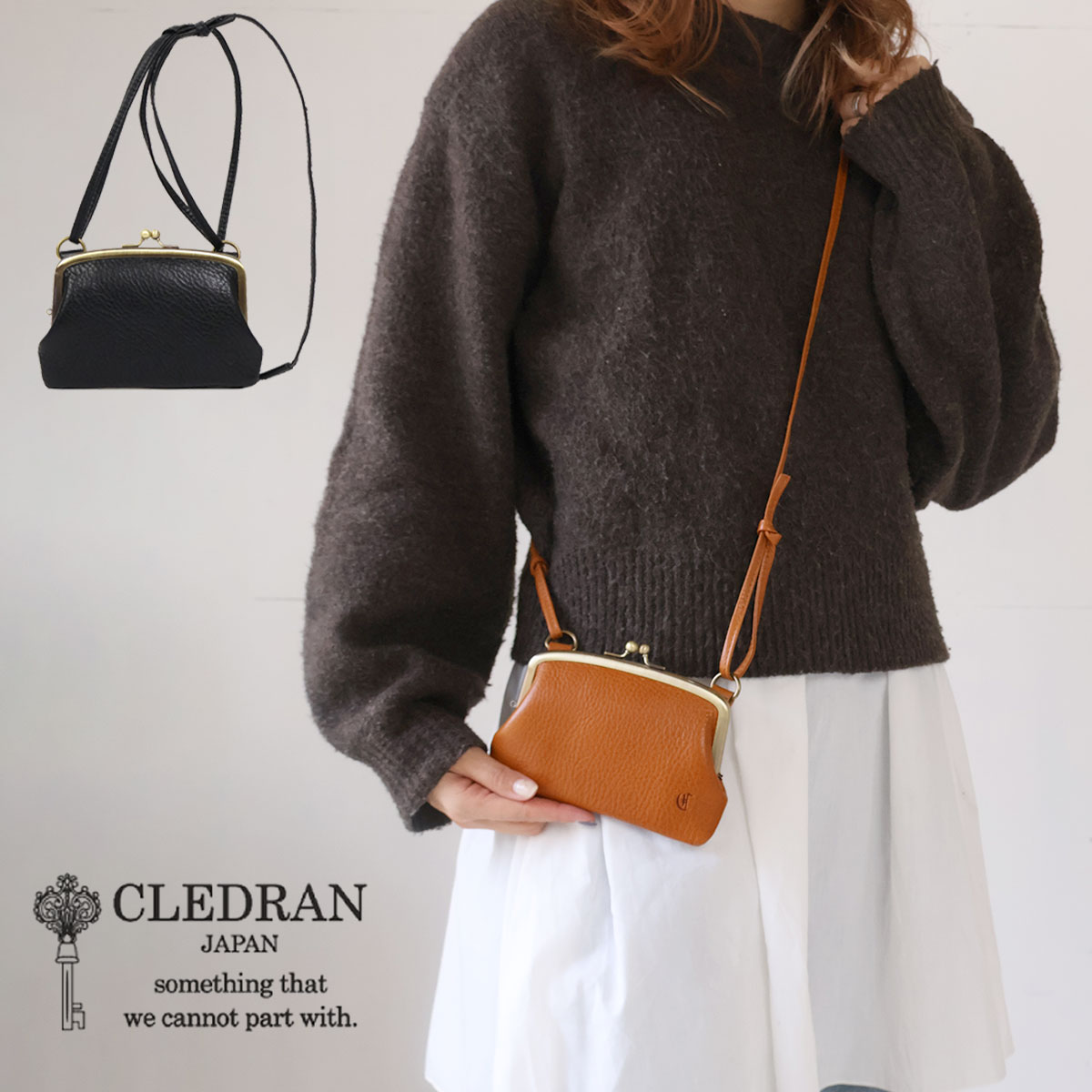 Rakuten - お財布ショルダー がま口ミニ財布 親子がま口 小銭入れ ショルダーウォレット CLEDRAN クレドラン NOS(ノス) PURSE SHOULDER WALLET 本革 牛革 CL3983【日本製】【選べるノベルティ】