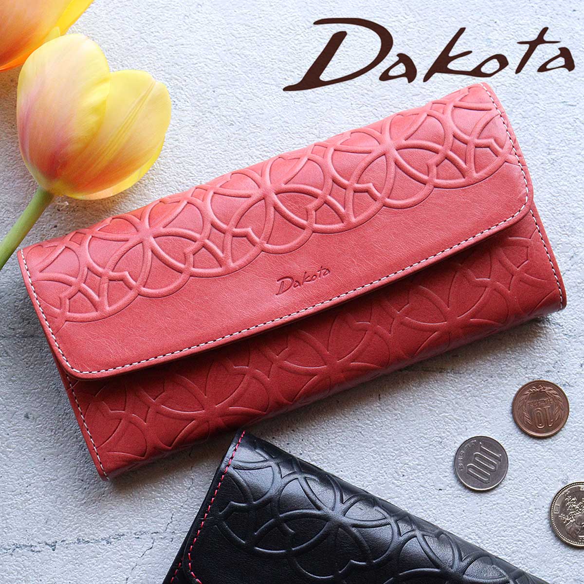 【限定カラーあり】長財布 かぶせ ギャルソン ボックス型小銭入れ ダコタ Dakota リリーヴォ 七宝紋 花柄 イタリアンレザー0030653(0031253)レデイース 牛革 本革 ギフト プレゼント【動画あり】【メッセージカード・ラッピング無料】【選べるノベルティ】