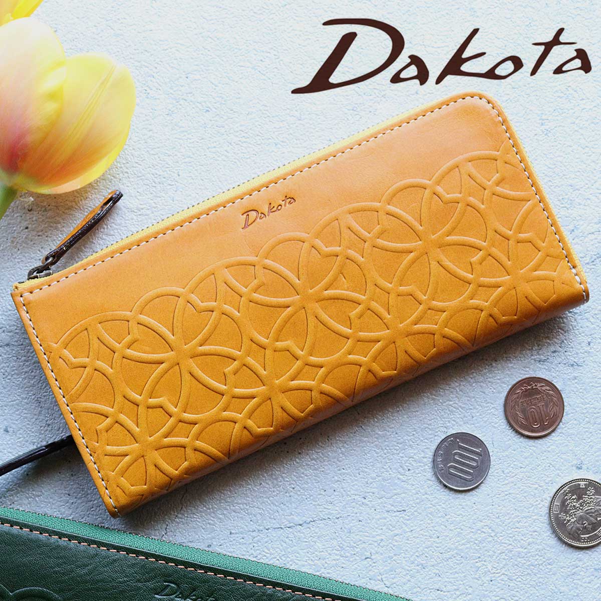 【当店限定カラーあり】長財布 L字ファスナー 薄型 薄い ダコタ Dakota リリーヴォ 七宝紋 花柄 イタリアンレザー 0030654(0031254)レディース 牛革 本革 ギフト プレゼント【動画あり】【メッセージカード・ラッピング無料】【選べるノベルティ】