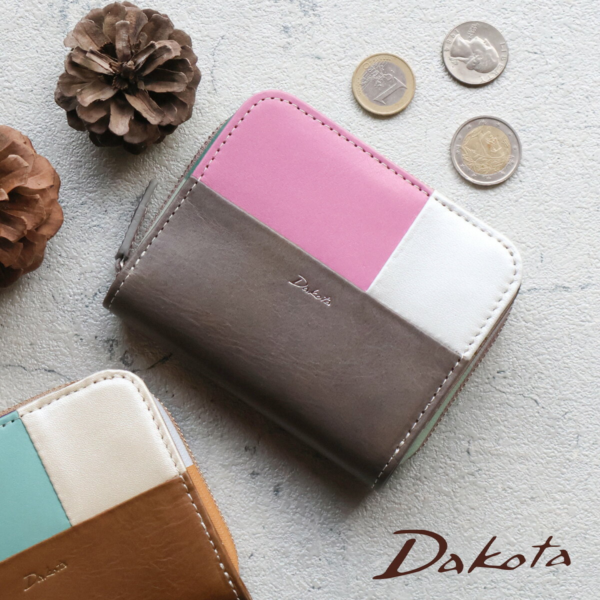 【最大700円OFFクーポン】【限定】二つ折り財布 パッチワーク カラフル ラウンドファスナー小銭入れ Da..