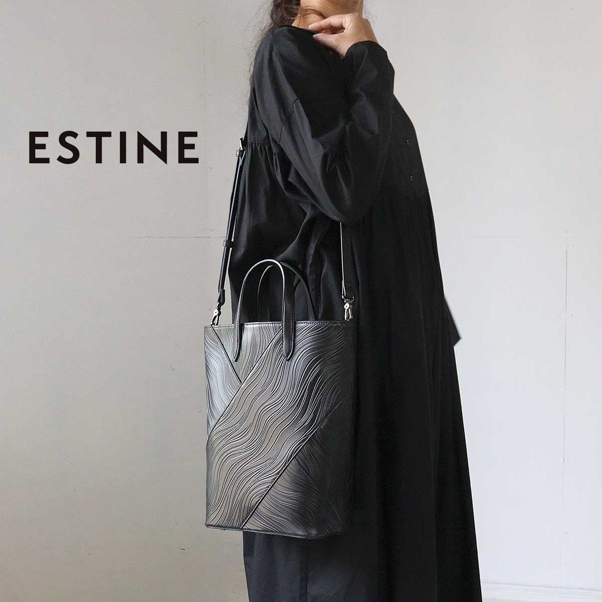 【最大700円OFFクーポン】ESTINE(エスティーヌ)ノワリズム　2WAYハンドバッグ 縦型 ショルダーバッグ トートバッグ A4 型押し アート オケージョン 本革 日本製 1075142