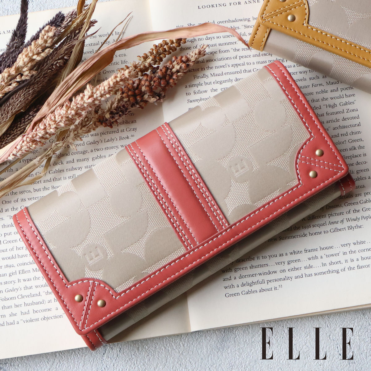 乐天商城 - ＼母の日に／かぶせ長財布 レディース ELLE エル シェリール3 5430202ポリエステルナイロン×牛革 本革 ギフト プレゼント【メッセージカード・ラッピング無料】