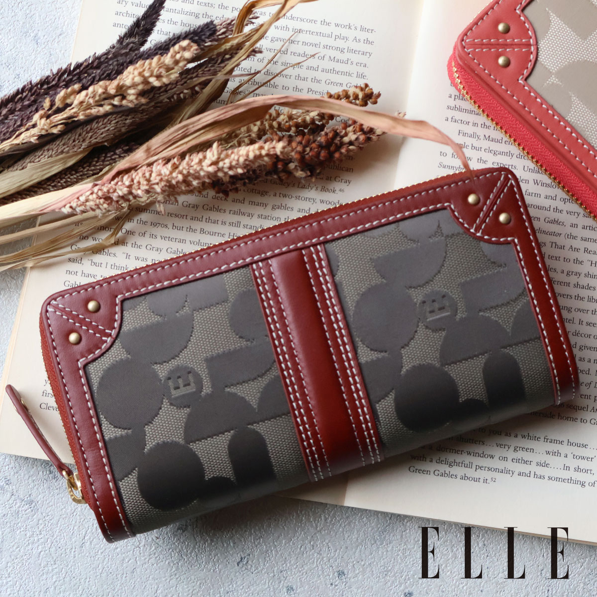 Rakuten - ＼母の日に／ラウンドファスナー長財布 大容量収納 レディース ELLE エル シェリール3 5430206ポリエステルナイロン×牛革 本革 ギフト プレゼント【メッセージカード・ラッピング無料】