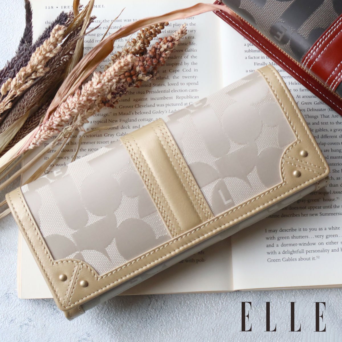 Rakuten - ＼母の日に／大容量収納 長財布 かぶせデザイン L字ファスナー レディース ELLE エル シェリール3 5430211ポリエステルナイロン×牛革 本革 ギフト プレゼント【メッセージカード・ラッピング無料】