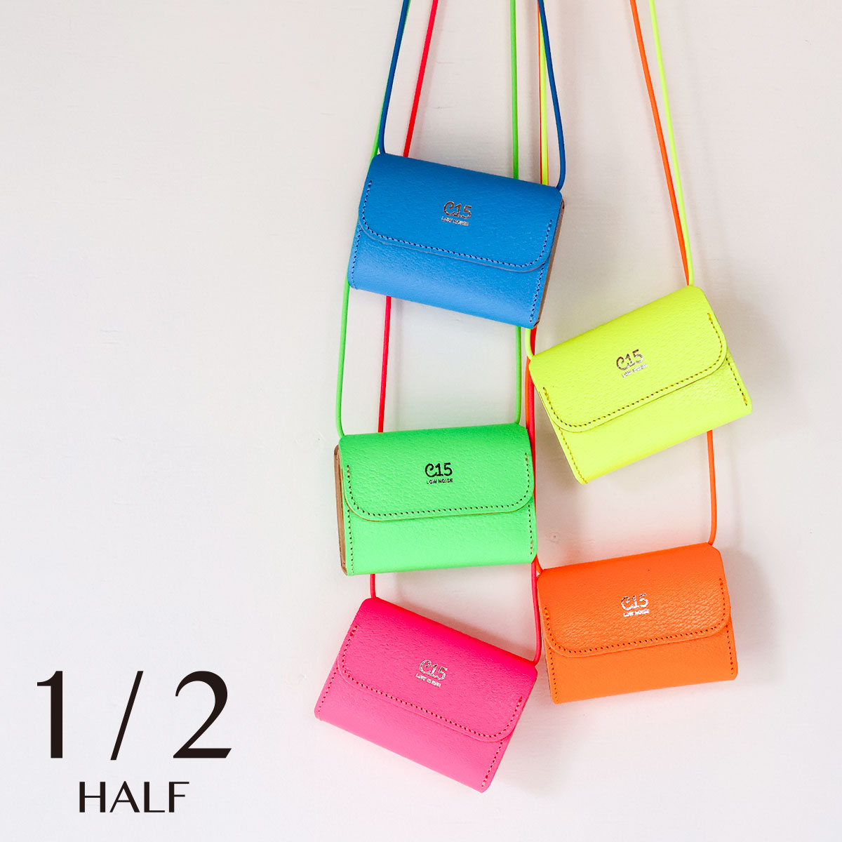 Rakuten - 三つ折り お財布ショルダー 蛍光 ビビットカラー コンパクト ミニサイズ C15 SHOULDER WALLET 豚革 本革 レザー 1/2 HALF John&Jane HA-333財布 カセットテープ メンズ レディース 日本製