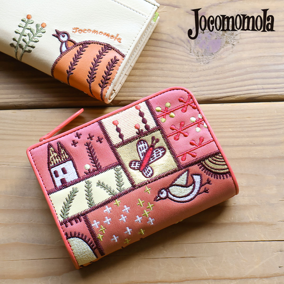 Jocomomola - 二つ折り財布 L字ファスナー jocomomola ホコモモラ カンポ2 牛革 ピッグ箔 5388010(5388000)レディース 本革 ギフト プレゼント【メッセージカード・ラッピング無料】