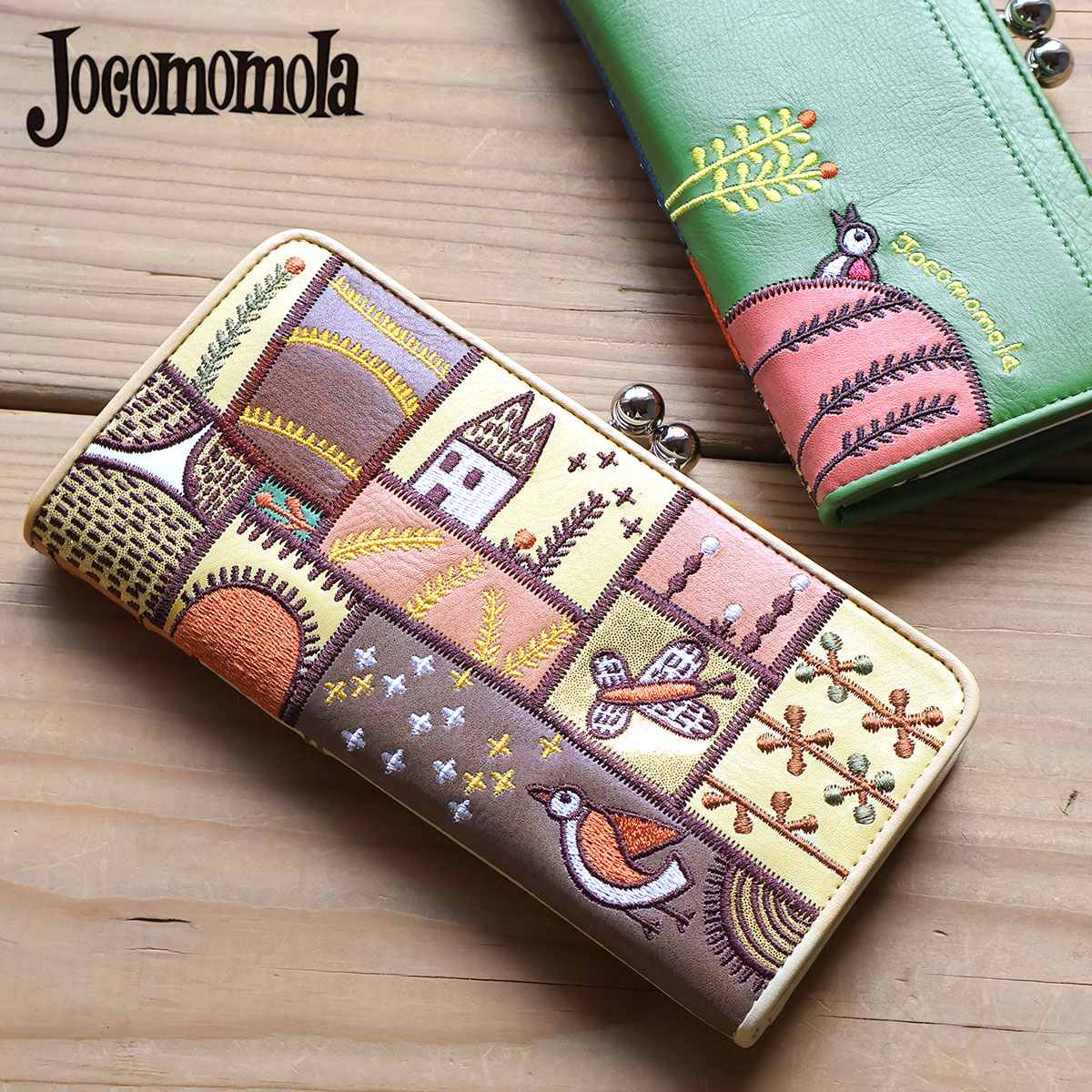 新品タグ付き【ホコモモラ】本革 サーカスモチーフ 口金 がま口折り財布 Jocomomola（ホコモモラ） かぶせ長財布 革かがり ステッチ 花 タルタ