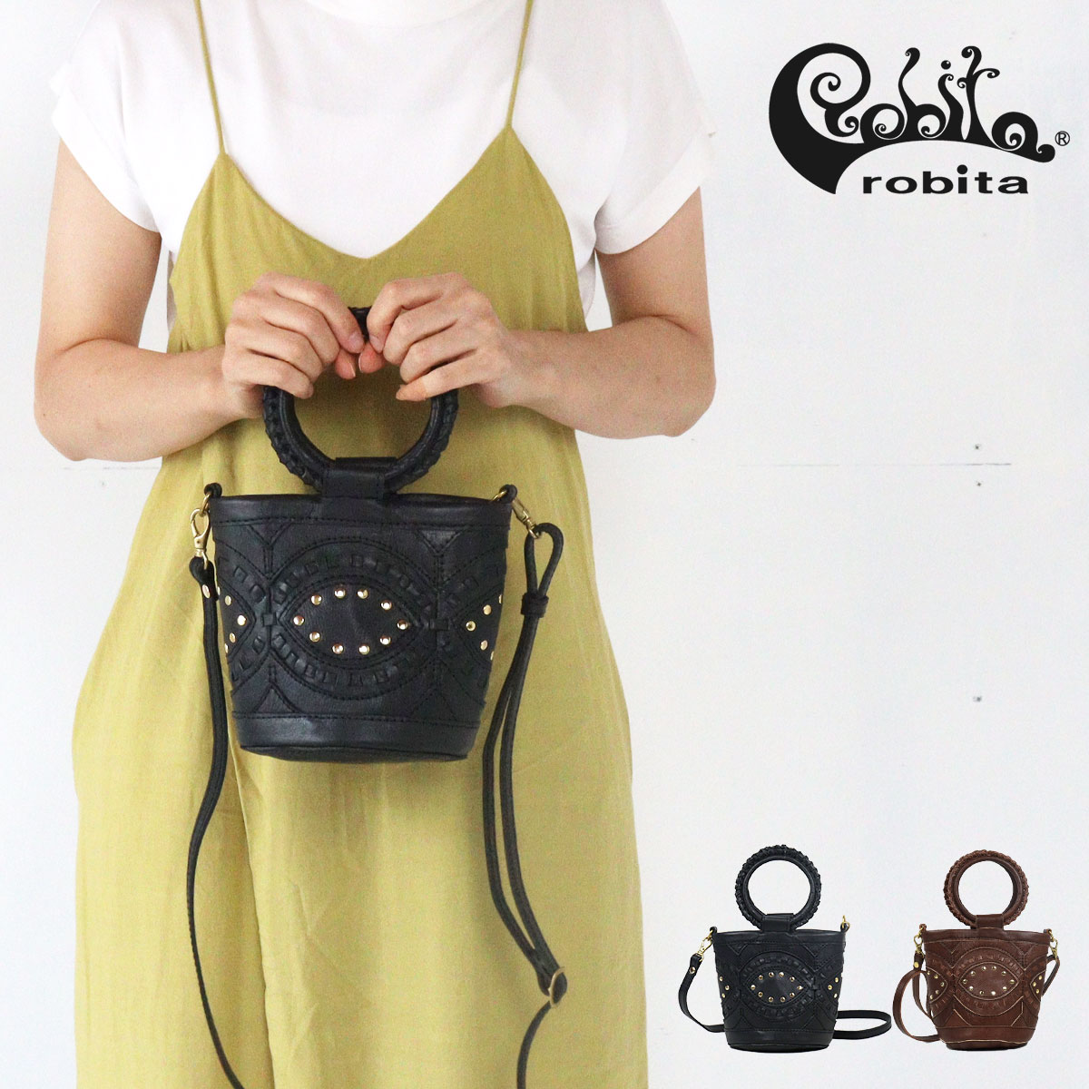 楽天かばんと財布の店　アリスタ【最大700円OFFクーポン】【廃盤終了】robita ロビタ クラフトスタッズスリングショルダー 2way ミニ ショルダーバッグ バッグ 肩掛け 斜め掛け キラキラ スタッズ ブランド レザー 本革 牛革 レディース KH-006【選べるノベルティ】