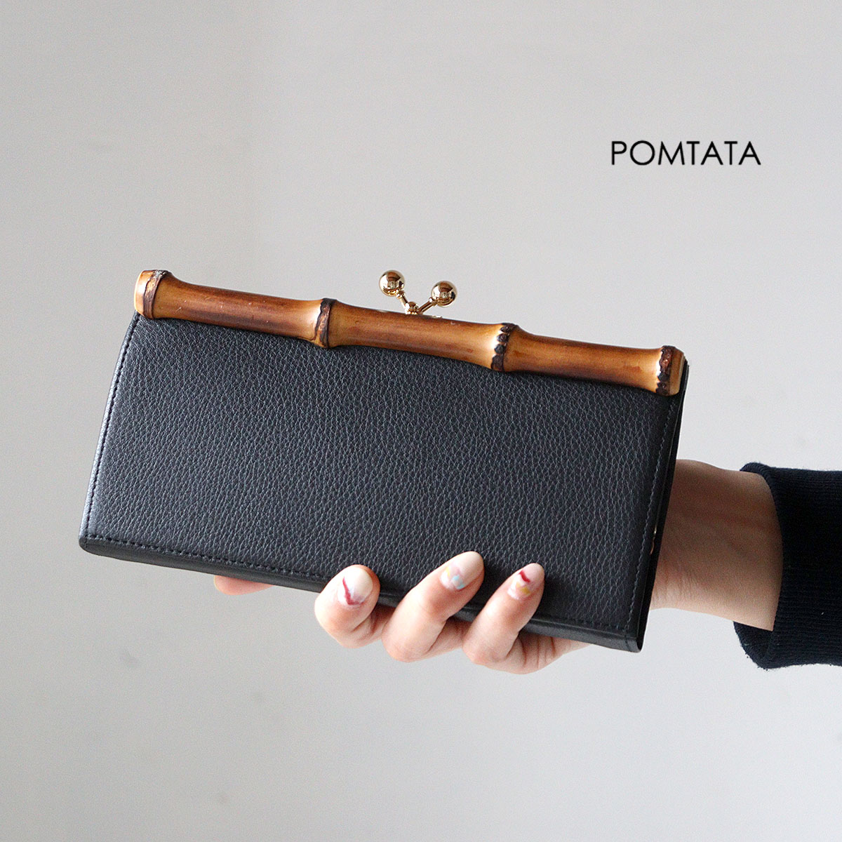 乐天商城 - がま口長財布 バンブー 竹製金具 POMTATA ポンタタ BAM 本革 牛革 P2566 日本製【動画あり】【選べるノベルティ】