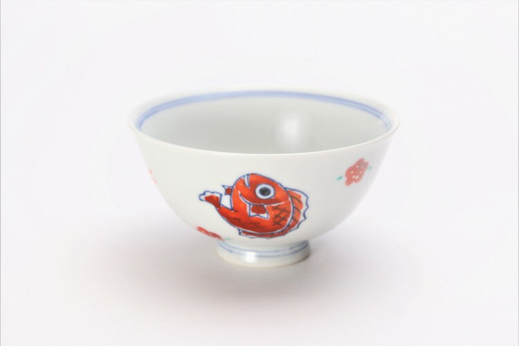 【伊万里焼　徳七窯　ふくふく　茶付(小)】有田焼 伊万里焼 磁器 お茶わん めし碗 ごはん茶碗 赤 手書き ごはん おしゃれ 和食器 ギフト 引き出物 内祝い プレゼント