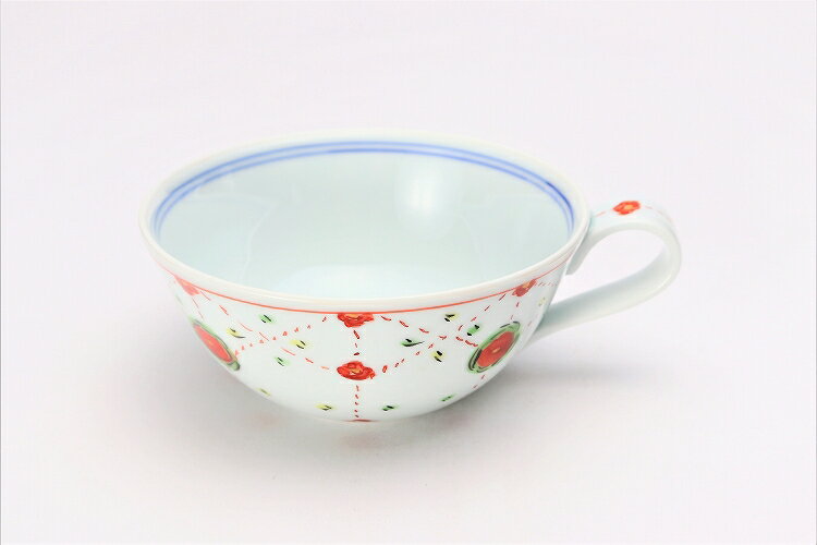 【波佐見焼 一夢窯 瓔珞紋(赤) スープマグ】有田焼 波佐見焼 磁器 スープカップ カフェオレボウル コーヒーマグ 白 手書き コーヒー スープ サラダ 納豆鉢...