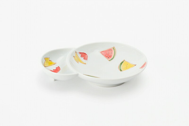 【有田焼　オリジナル　夏柄　二品皿】有田焼 磁器 変形皿 小皿 二品皿 スイカ かき氷 夏 夏のうつわ ..