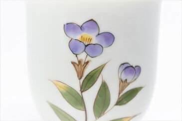 【誕生花シリーズ 桔梗 湯呑 (8月誕生花) 】磁器 ゆのみ コップ フリーカップ 紫 手書き お茶 コーヒー おしゃれ 和食器 ギフト 引き出物 内祝い プレゼント