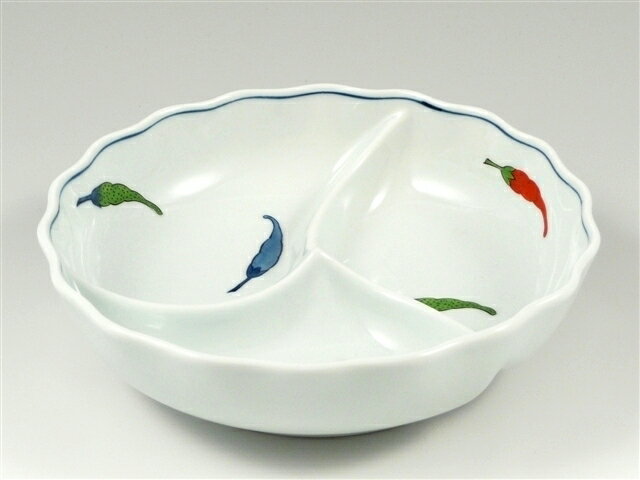 有田焼 伯父山窯 錦三色こしょう 三品盛(大)【仕切鉢】