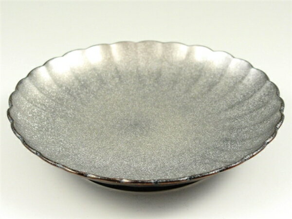 有田焼 陶悦窯 黒柚子銀塗 6寸皿