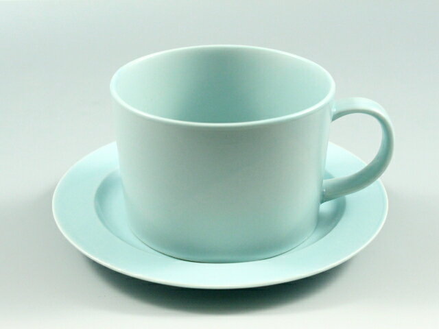 波佐見焼 eiho-porcelain/永峰窯 ミントブルー スープマグカップ＆ソーサー(15cmリム皿)