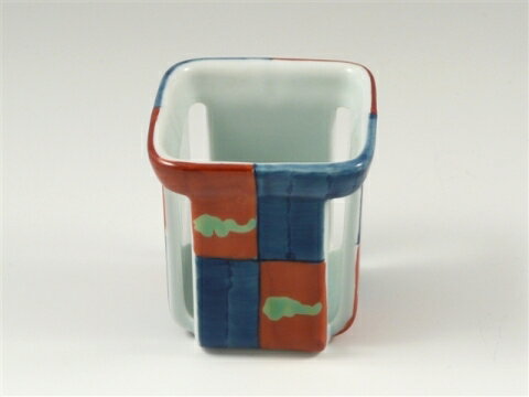 有田焼 伯父山窯 錦色格子角型 オシボリ立