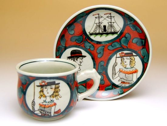コーヒーカップ おしゃれ コーヒー碗皿 有田焼 陶磁器 日本製 波佐見焼 南蛮人（赤） コーヒー碗皿の写真