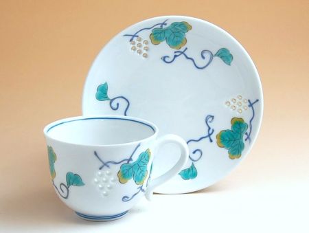 コーヒーカップ おしゃれ コーヒー碗皿 有田焼 陶磁器 日本製 波佐見焼 水晶彫ぶどう（青） コーヒー碗皿 1