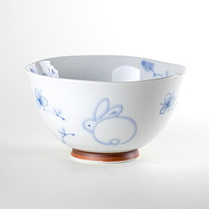 茶碗 ご飯茶碗 めし碗 おしゃれ 持ちやすい 有田焼 陶磁器 日本製 一珍花うさぎ（青）