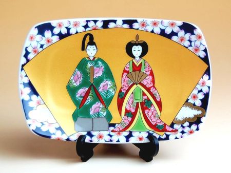 飾り皿 雛人形 置物 陶器 コンパクト かわいい 有田焼 日本製 扇面ひな（小） 角飾り皿