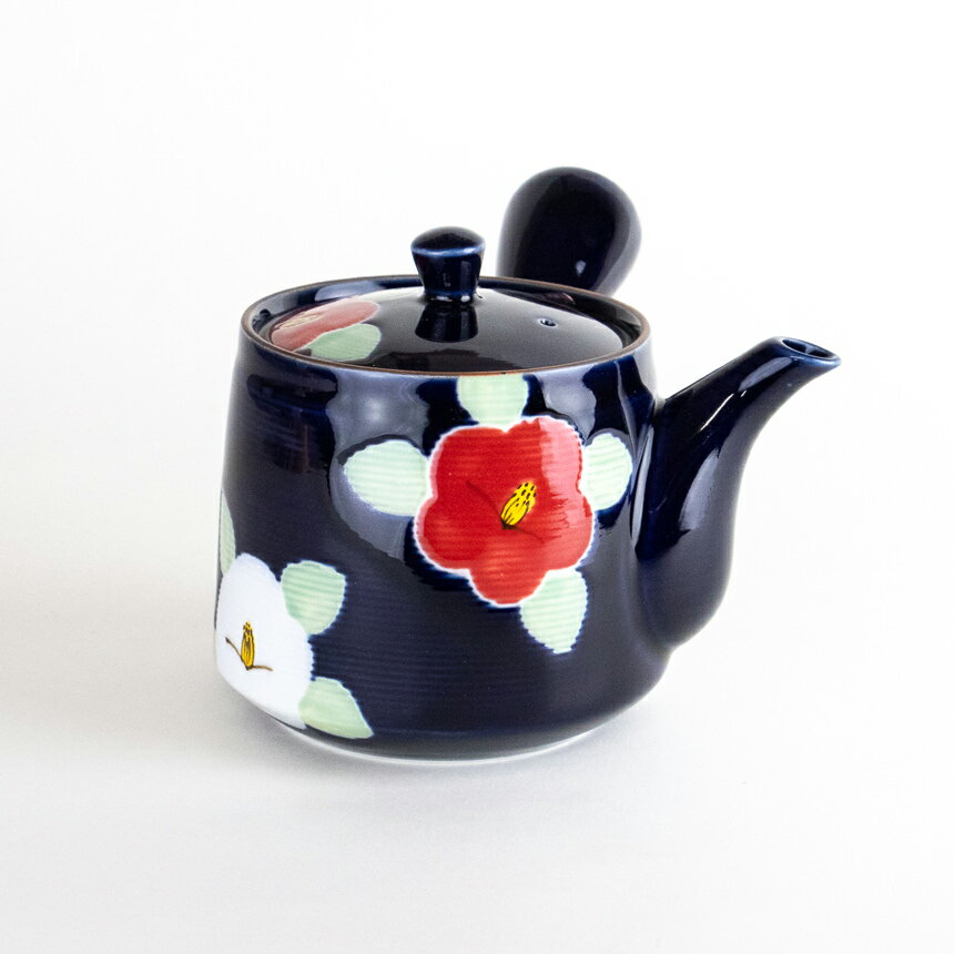 急須 おしゃれ 日本製 有田焼 陶磁器 持ちやすい お手入れ簡単 釉彩椿（ルリ） 茶こし付 急須