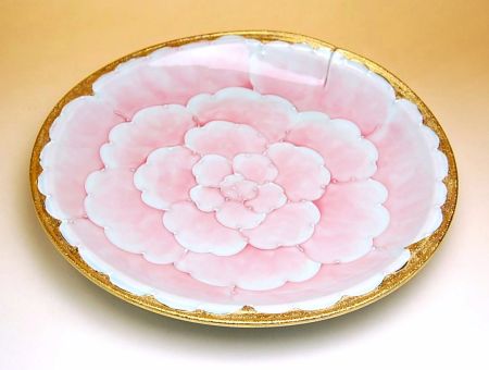 お皿 大きめ 和食器 おしゃれ 有田焼 陶磁器 日本製 金濃ピンク牡丹 尺皿 1
