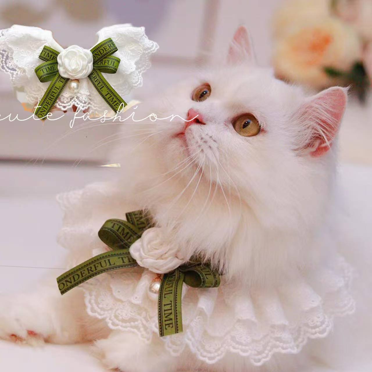 ペット用チョーカー ネックレス 猫 ねこ 小型犬 いぬ アクセサリー 首飾り 紐 レース 蝶ネクタイ フェイクパール リボン 上品 エレガント かわい