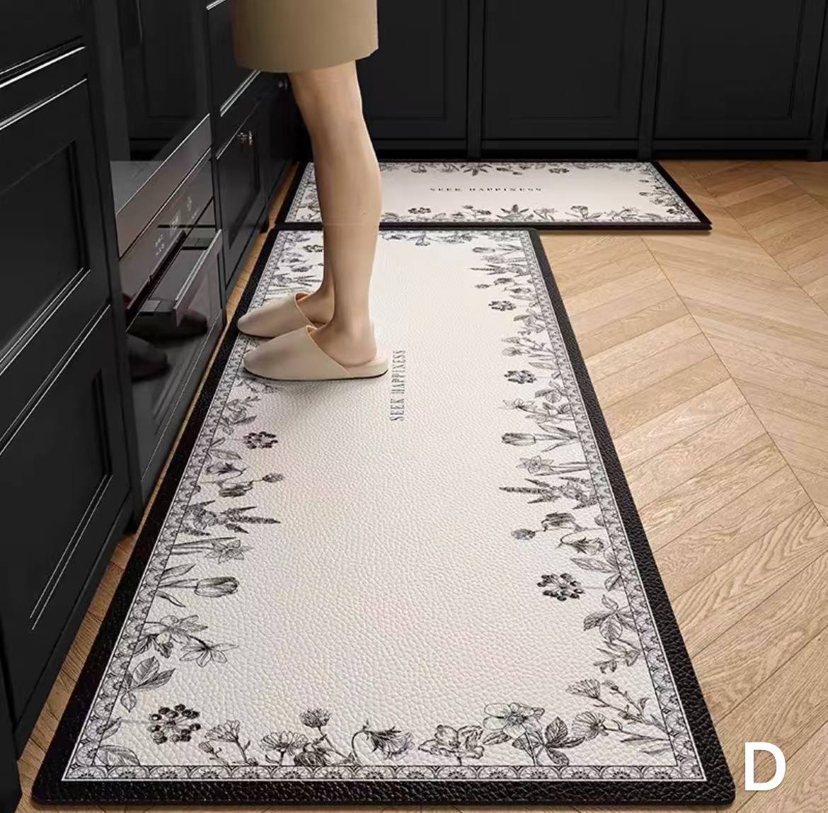 キッチンマット 台所マット PVCマット はっ水加工 サッと拭ける 北欧 おしゃれ モダン リーフ柄 ロング..