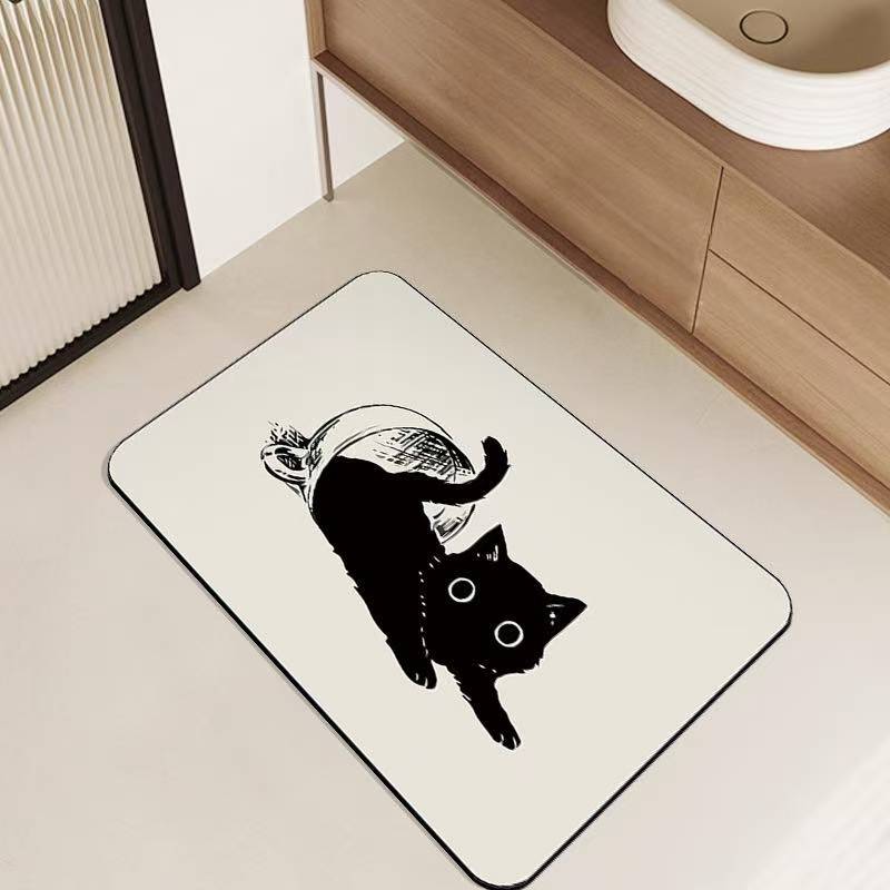 珪藻土 バスマット猫　 速乾 ソフト 柔らか 洗える やわらか 珪藻土バスマット 割れない 抗菌 薄い 吸..