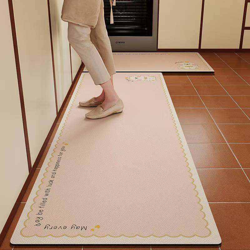 キッチンマット 台所マット PUマット はっ水加工 サッと拭ける 北欧 おしゃれ モダン リーフ柄 ロング ..