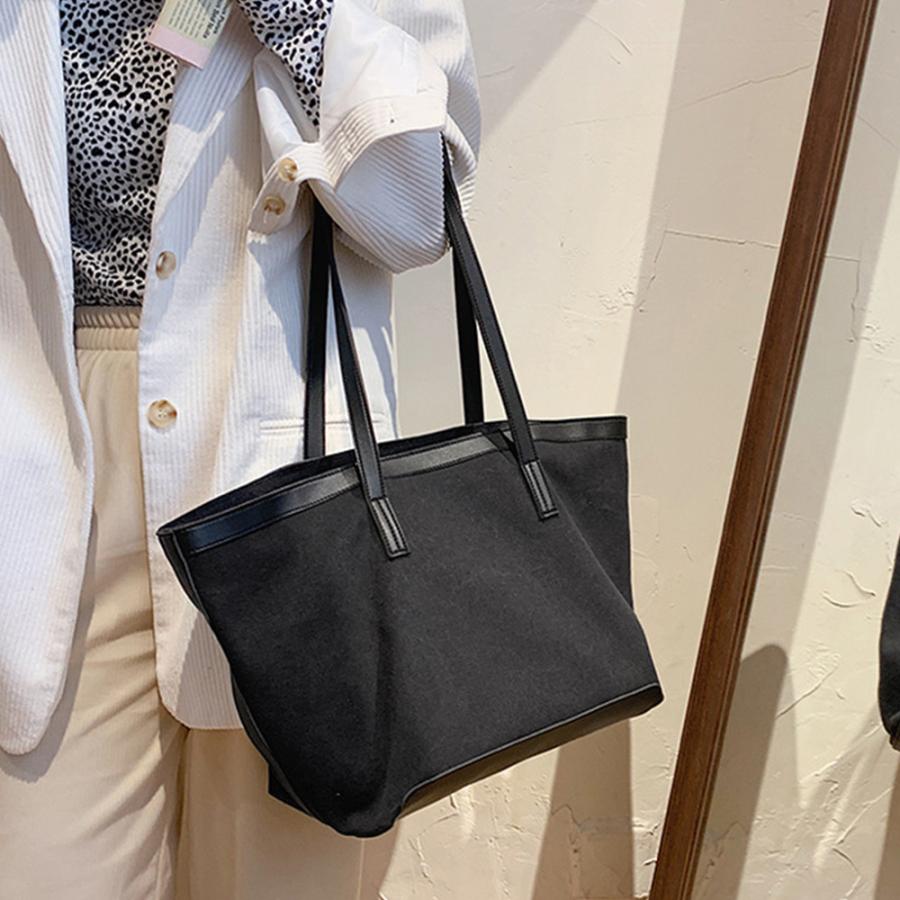 乐天商城 - レディーストートバッグ 大容量 A4対応 シンプル カジュアル ナチュラル キャンバス レザー調