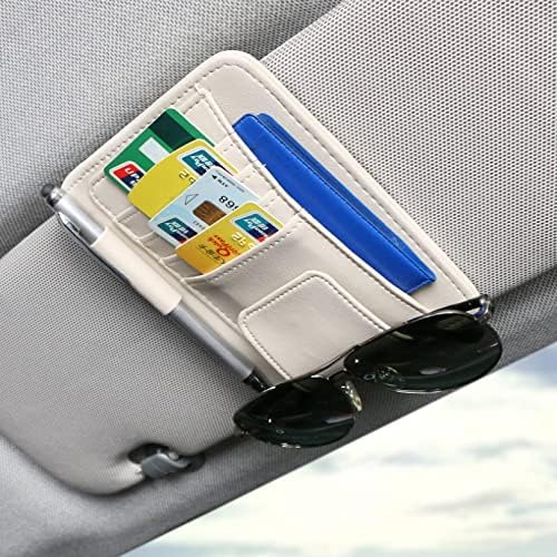 カー用品 サンバイザー収納 レザー ベージュ カードホルダー ペン差し 小物整理 車内 防水 通勤用