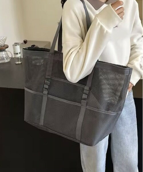 乐天商城 - ビーチバッグ メッシュ 大容量 トートバッグ レディース メンズ 通勤用 折り畳み可能 軽量