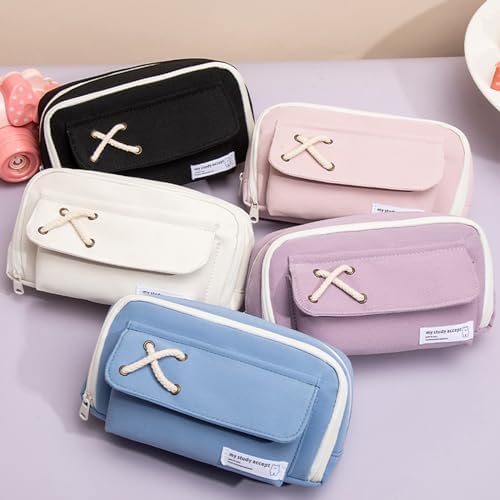 Rakuten - ペンケース 筆箱 大容量 3層 シンプル ペンポーチ 鉛筆ケース 付箋付き 子供用 社会人用 21cm×11.5cm ブラック