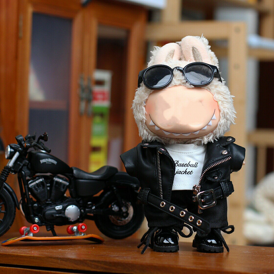 ぬいぐるみ用 マカロン洋服 セット レザージャケット ラブブ服 LABUBU 17cm 15CM 服 17cm 15CM ぬいぐるみ 服セット