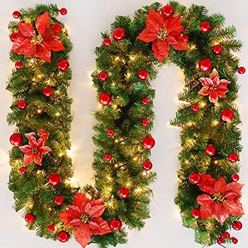 Rakuten - クリスマスガーランド LED付き モール 紅色2.7m バラエティな装飾用籐 クリスマスのインテリア装飾 屋外対応 電池式 装飾品 パーティー用品