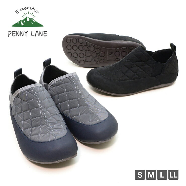 【送料無料】PENNY LANE ペニー・レイン キルティングシューズ スリッポン レディース モックシューズ バイカラー アウトドア ウォーキング 歩きやすい 秋冬 暖かい 3E キルト 中綿 キャンプ 室内 スリッパ nm-3193