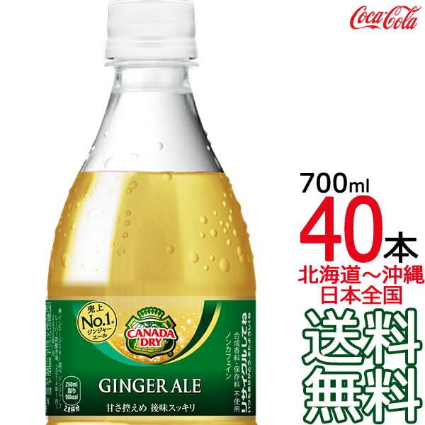 商品概要 「カナダドライ ジンジャーエール」は、ミキサーとしてもストレートでも楽しめる、甘さを抑えたドライな飲み口で、おしゃれで洗練された大人の世界を感じさせてくれます。 ●原材料：果糖ぶどう糖液糖、ジンジャーエキス／炭酸、香料、酸味料、カラメル色素、酸化防止剤（ビタミンC） ●栄養成分：100ml当り エネルギー36kcal、たんぱく質0g、脂質0g、炭水化物9g、食塩相当量0g ●容量：700ml 販売単位 2ケース 配送 佐川急便 時間指定 可 コカ・コーラの倉庫からお客様宛に直送いたします。 他メーカーの商品、およびコーラ倉庫からの直送ではない商品との同梱はできません。店舗側で商品を削除し、直送商品のみお届けいたします。 時間帯指定のサービスが適用されるのは個人宅宛の荷物のみで、企業宛、あるいは店舗等の商業施設宛の荷物には適用されませんのでご注意ください。 【長期不在】等を理由として返送されてきた飲料は、他のお客様向けに再度の販売が出来ませんので【廃棄処分】となります。この場合、ご返金はございませんので、あらかじめお含みおきくださいませ。 返送時の送料は、運送会社の【定価運賃】となります。 「送付先を間違えた」等の理由による【転送】は、有料の場合がございます。 送料 無料（日本全国） 地域ごとの送料課金はございません。 注意事項 ◆他商品との同梱は不可。 ◆ラッピング・熨斗掛けには対応しておりません。 ◆ご注文確定メールの配信後は、キャンセル・納期変更・送付先変更等を承ることができません。 ◆領収書の同梱は承ることができません。専用ページよりPDFをダウンロードしてお使いください。 ◆ダンボールケースは運送時に角が多少潰れたりする可能性がありますが、返品及び交換の対象とはなりません。 ◆商品パッケージは予告なく変更される場合がありますので、登録画像と異なることがございます。 ◆商品の味や風味など、品質に関するご質問は、メーカーのお客様相談室（0120-308-509）までお問合せください。 おすすめ ■ジンジャーエールの商品バリエーション 　500ml　48本 24本 　700ml　40本 20本 　350ml　48本 24本 　1.5L　12本 6本 ■他のカナダドライの商品はこちら 　送料無料 カナダドライ 各種