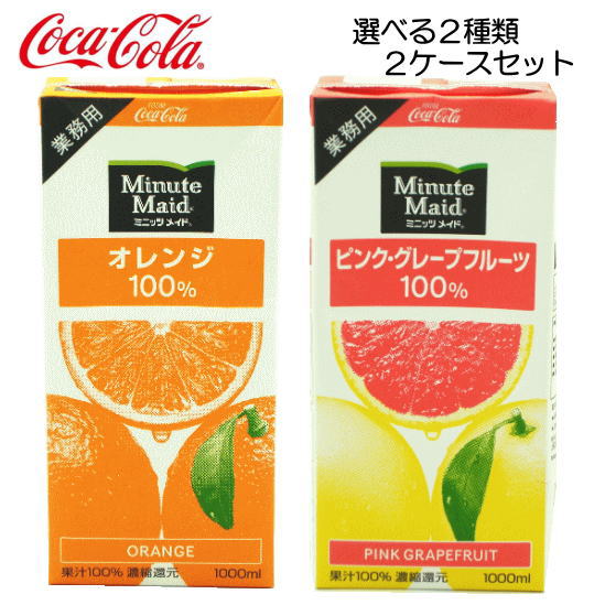  選べる2ケース ミニッツメイド オレンジ 100% & ピンクグレープフルーツ 100％ 1L × 12本 （6本×2ケース）業務用 1000ml 濃縮果汁還元 コカ・コーラ